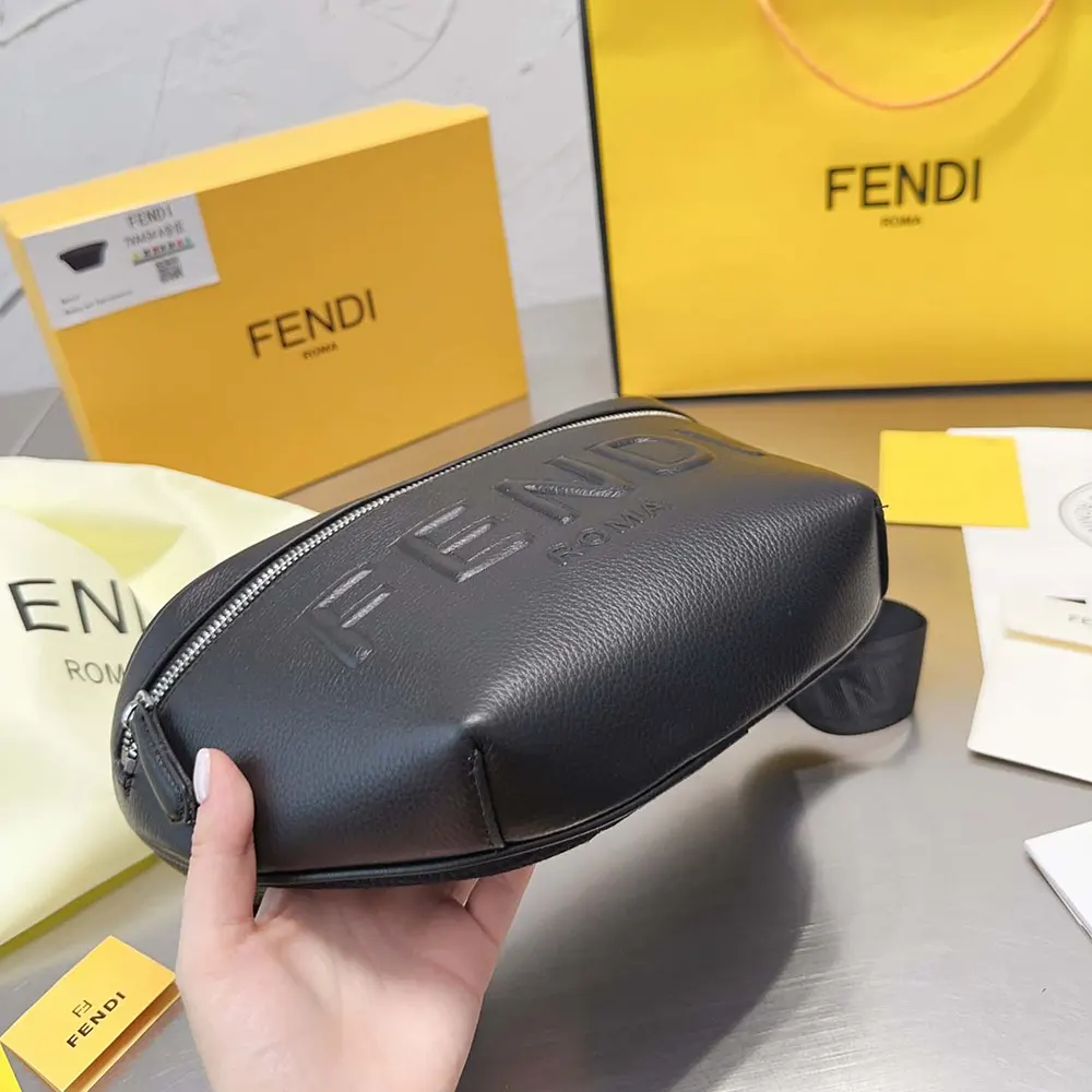 Fendi Men Diagonal Belt Bag Black Leather Belt Bag - image 5