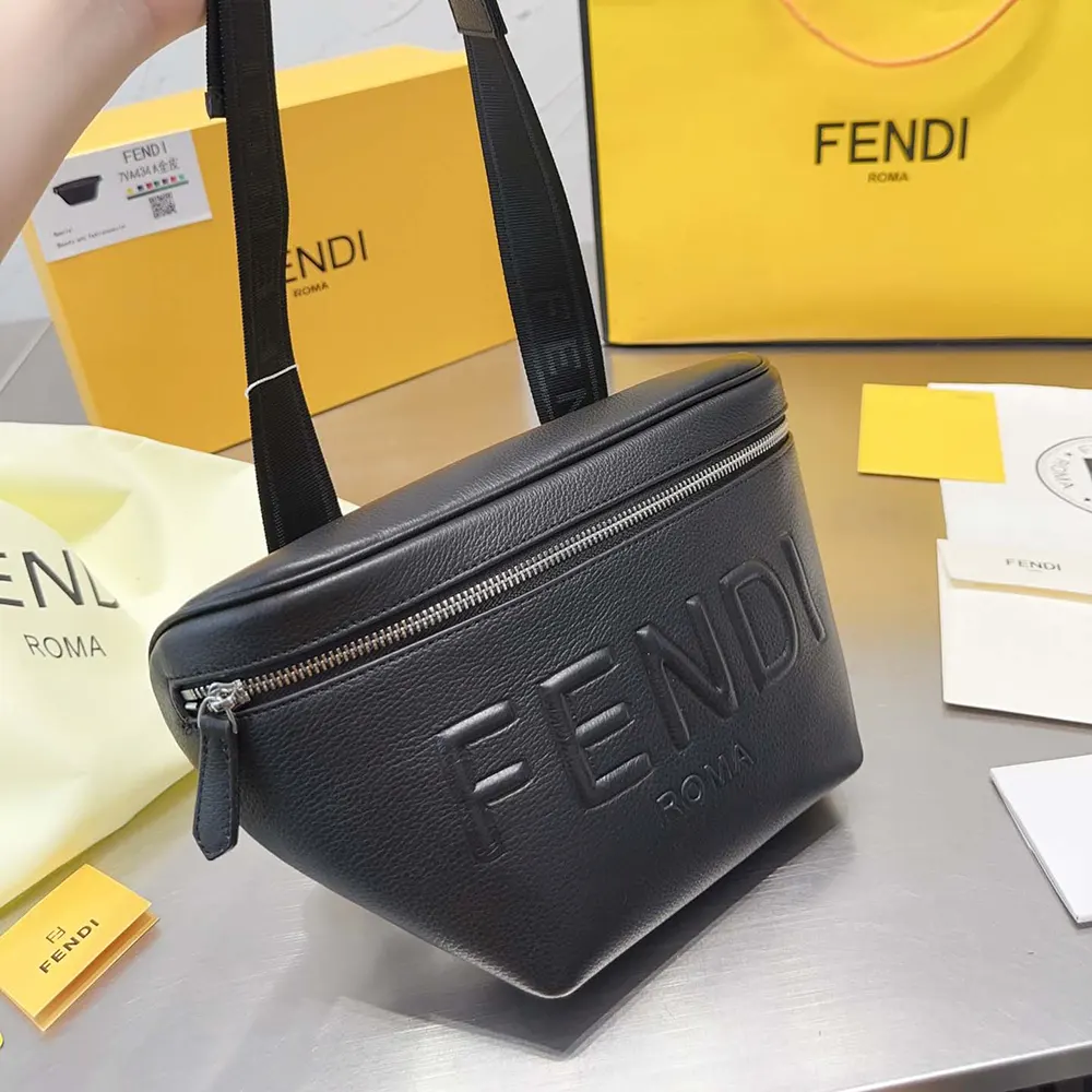 Fendi Men Diagonal Belt Bag Black Leather Belt Bag - image 4