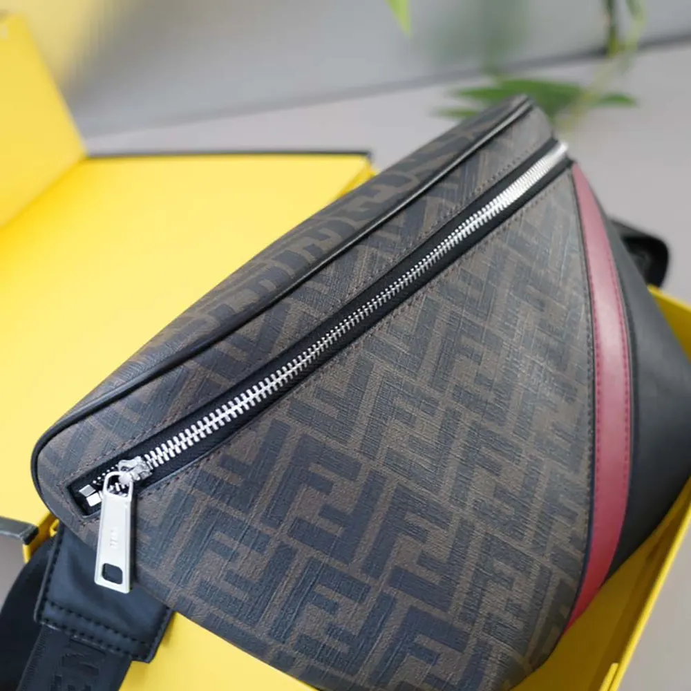 Fendi Men Diagonal Belt Bag Gray Fabric Belt Bag-Red - image 9