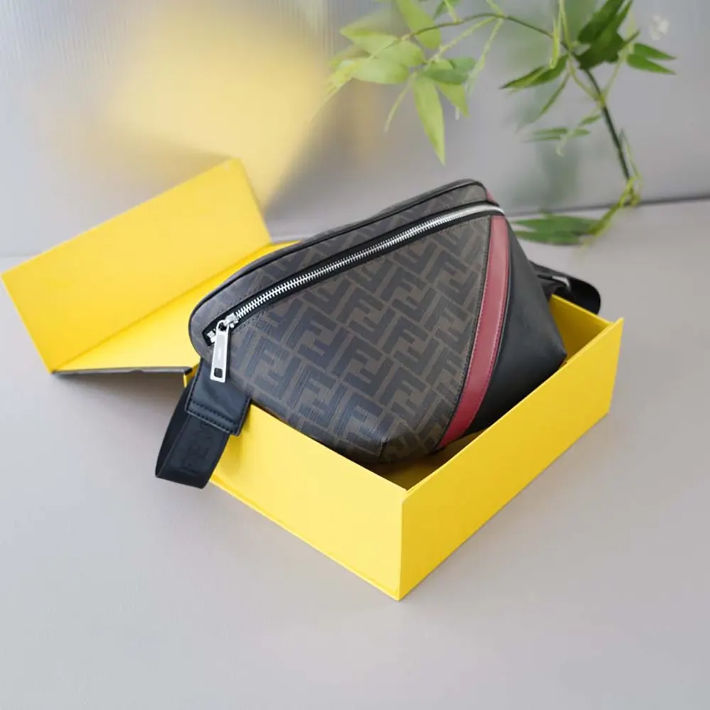 Fendi Men Diagonal Belt Bag Gray Fabric Belt Bag-Red - image 4