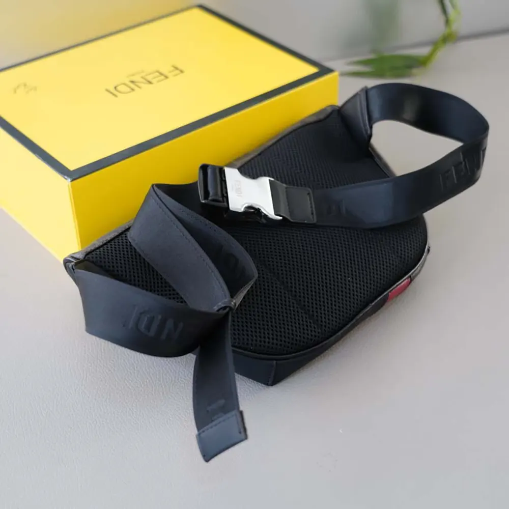 Fendi Men Diagonal Belt Bag Gray Fabric Belt Bag-Red - image 5