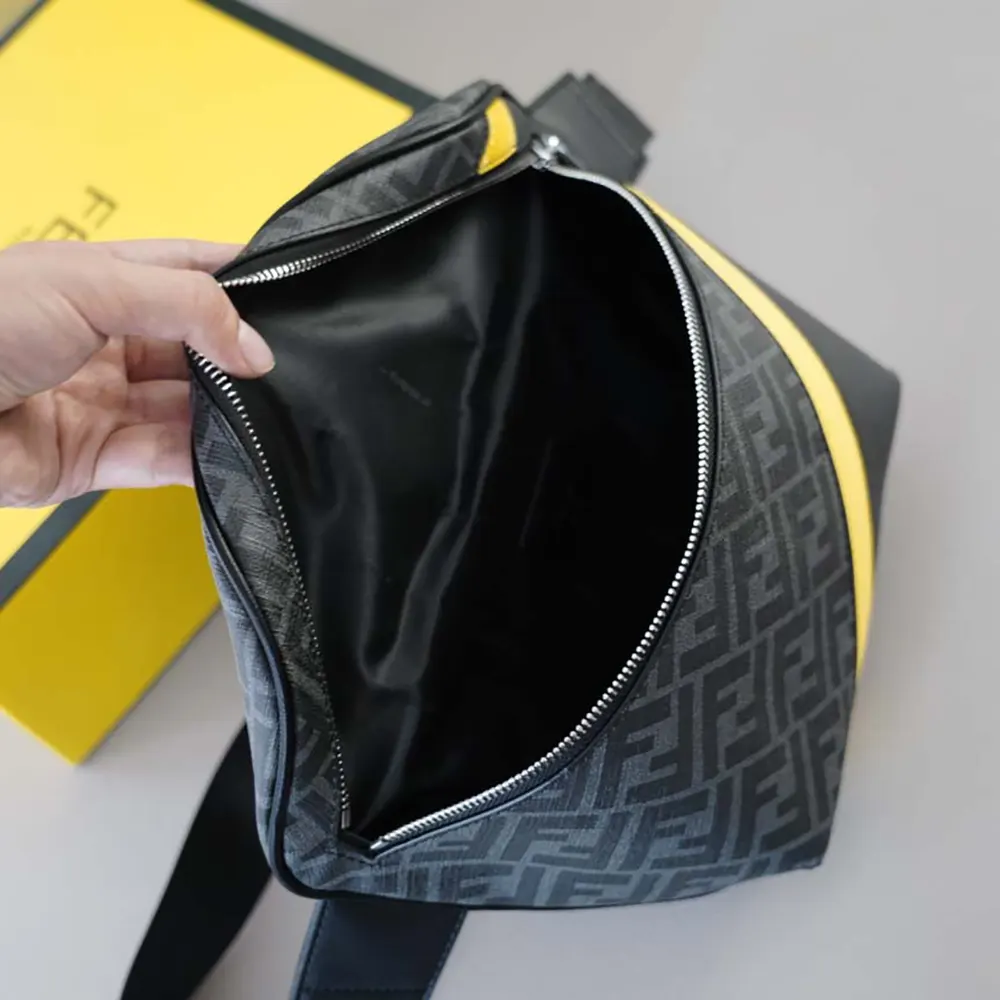 Fendi Men Diagonal Belt Bag Gray Fabric Belt Bag-Yellow - image 10