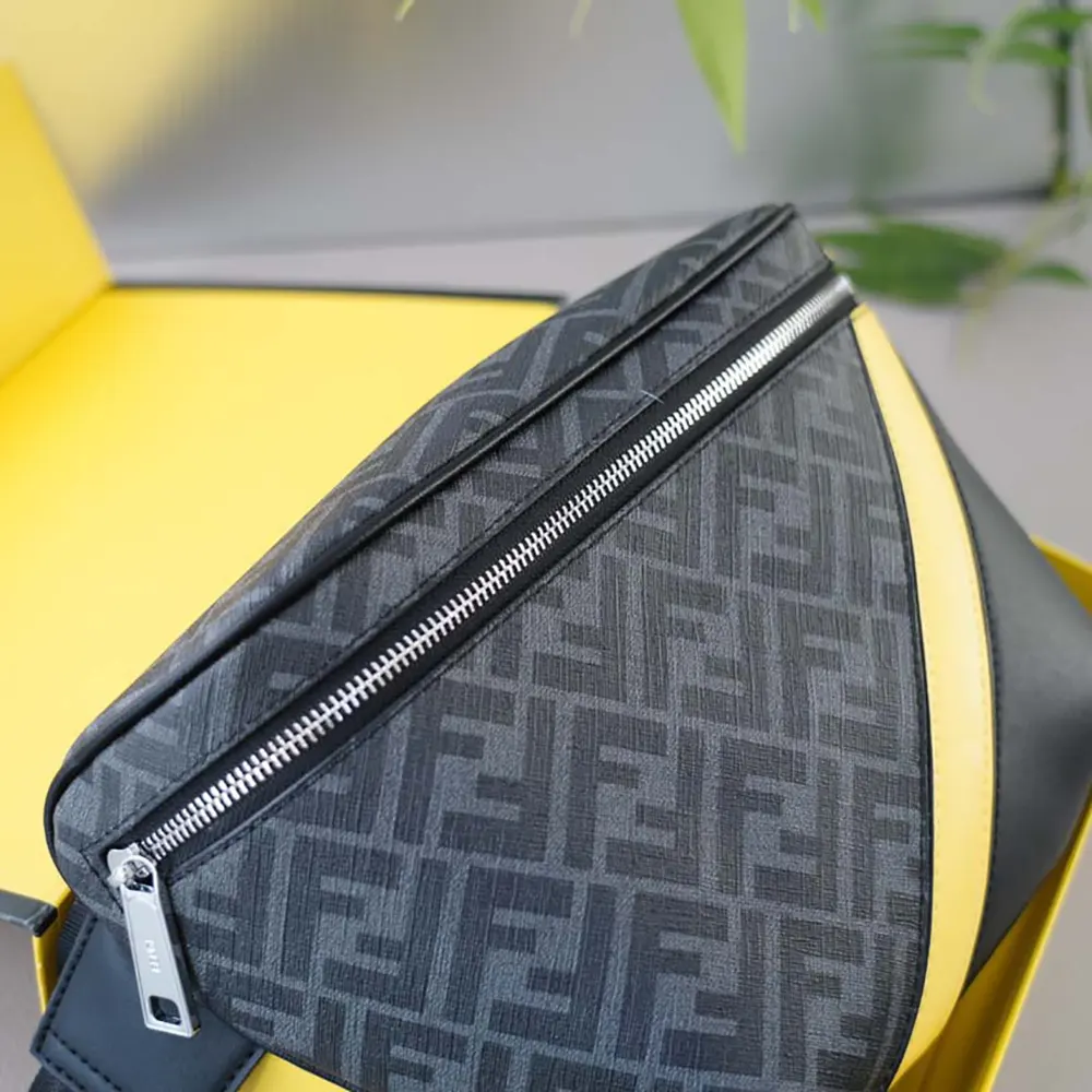 Fendi Men Diagonal Belt Bag Gray Fabric Belt Bag-Yellow - image 8