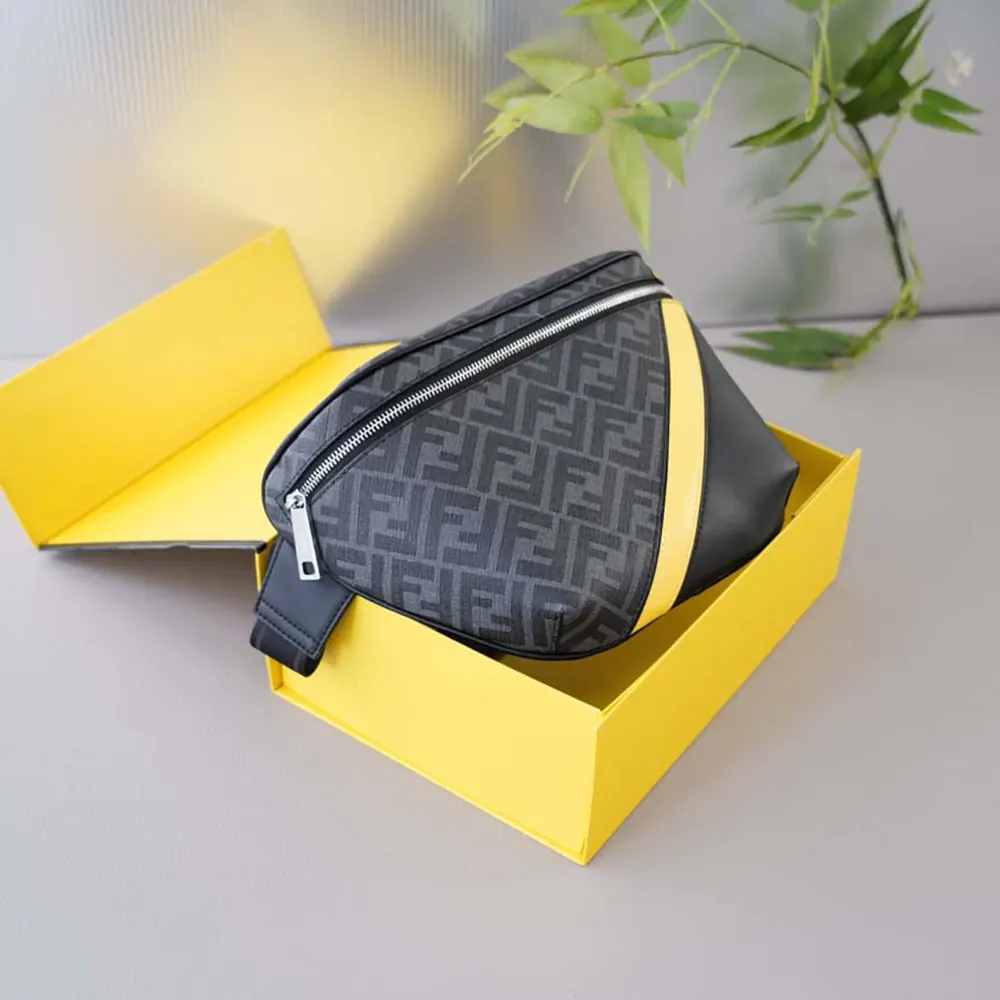 Fendi Men Diagonal Belt Bag Gray Fabric Belt Bag-Yellow - image 4