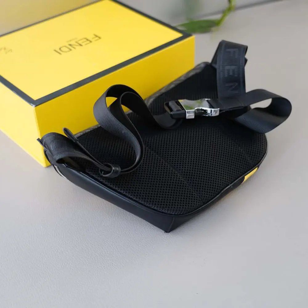 Fendi Men Diagonal Belt Bag Gray Fabric Belt Bag-Yellow - image 7