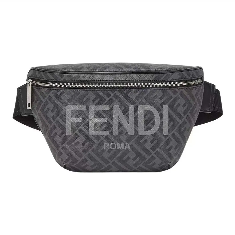 Front view of Fendi Men Diagonal Belt Bag Leather-Gray showcasing sleek shape