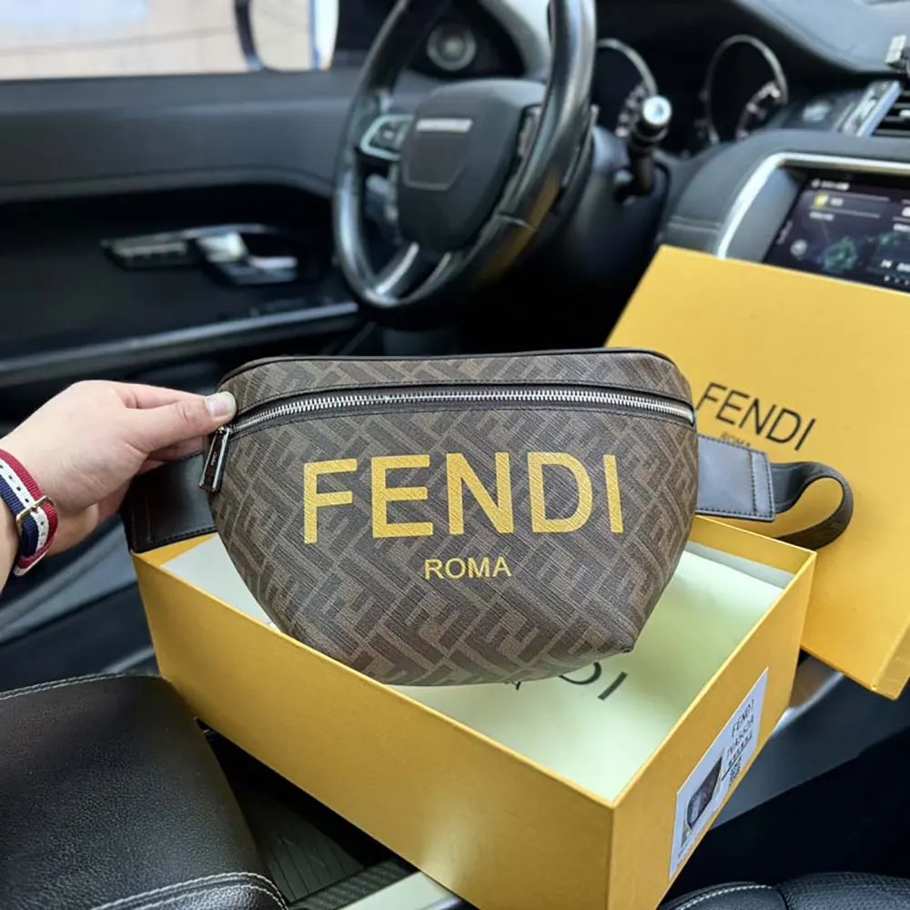 Fendi Men Diagonal Belt Bag Leather-Yellow - image 4