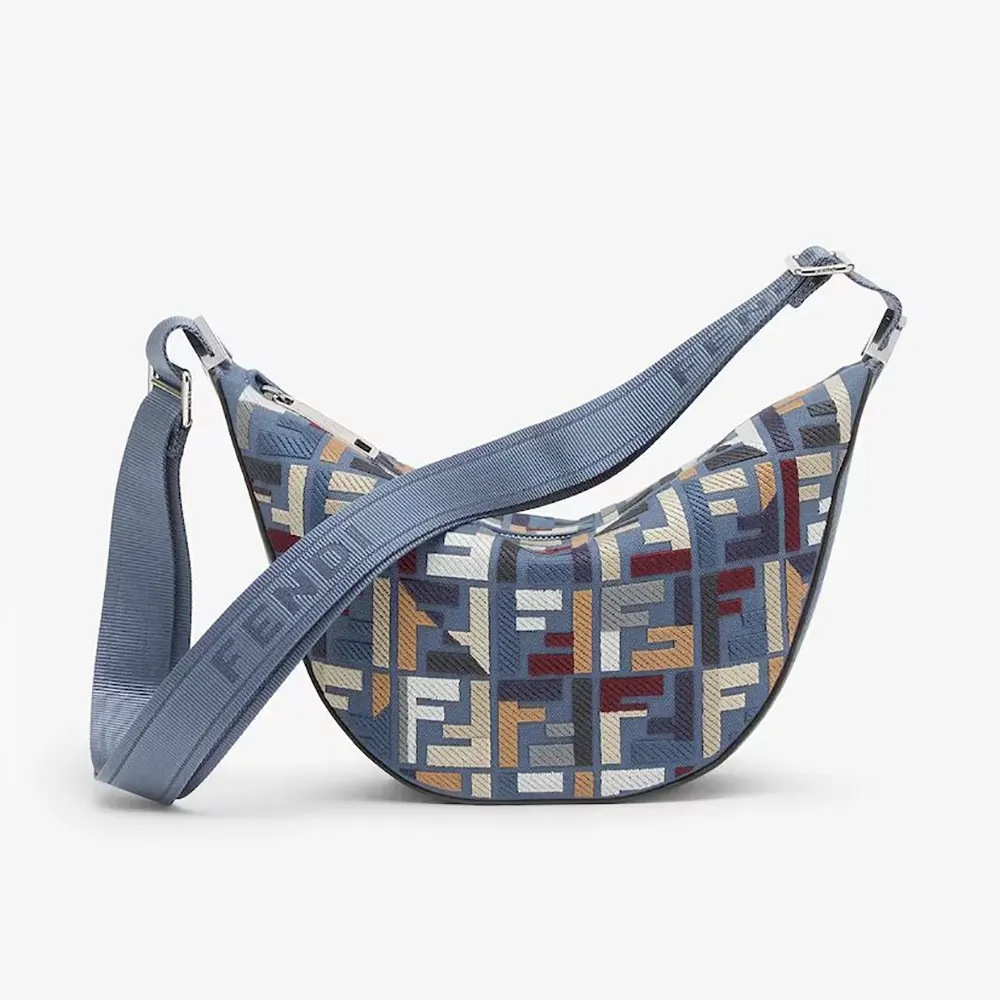 Front view of Fendi Men Roma Leather Fendi Melon Small Fabric Blue bag