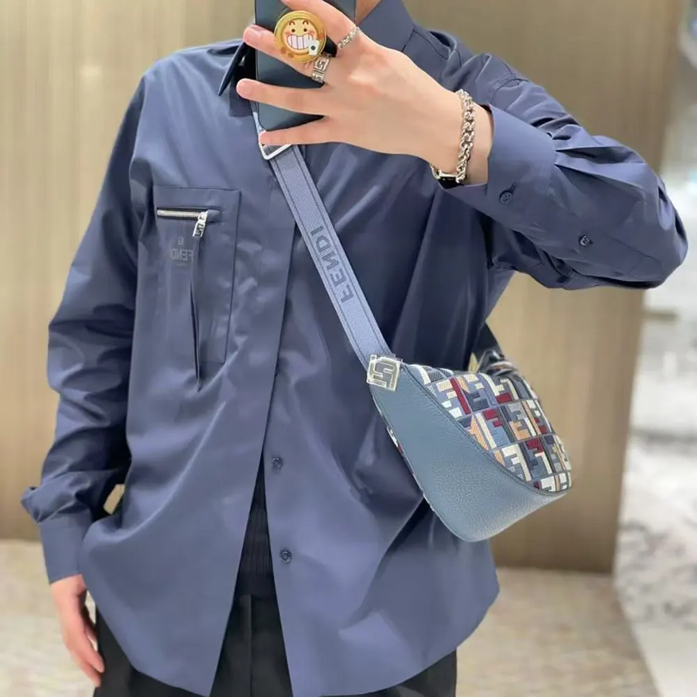 Fendi Men Roma Leather Fendi Melon Small Fabric Blue - image 4
