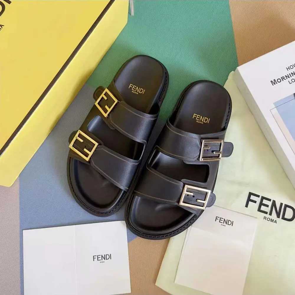 Fendi Unisex Feel Black Leather Slides - image 5