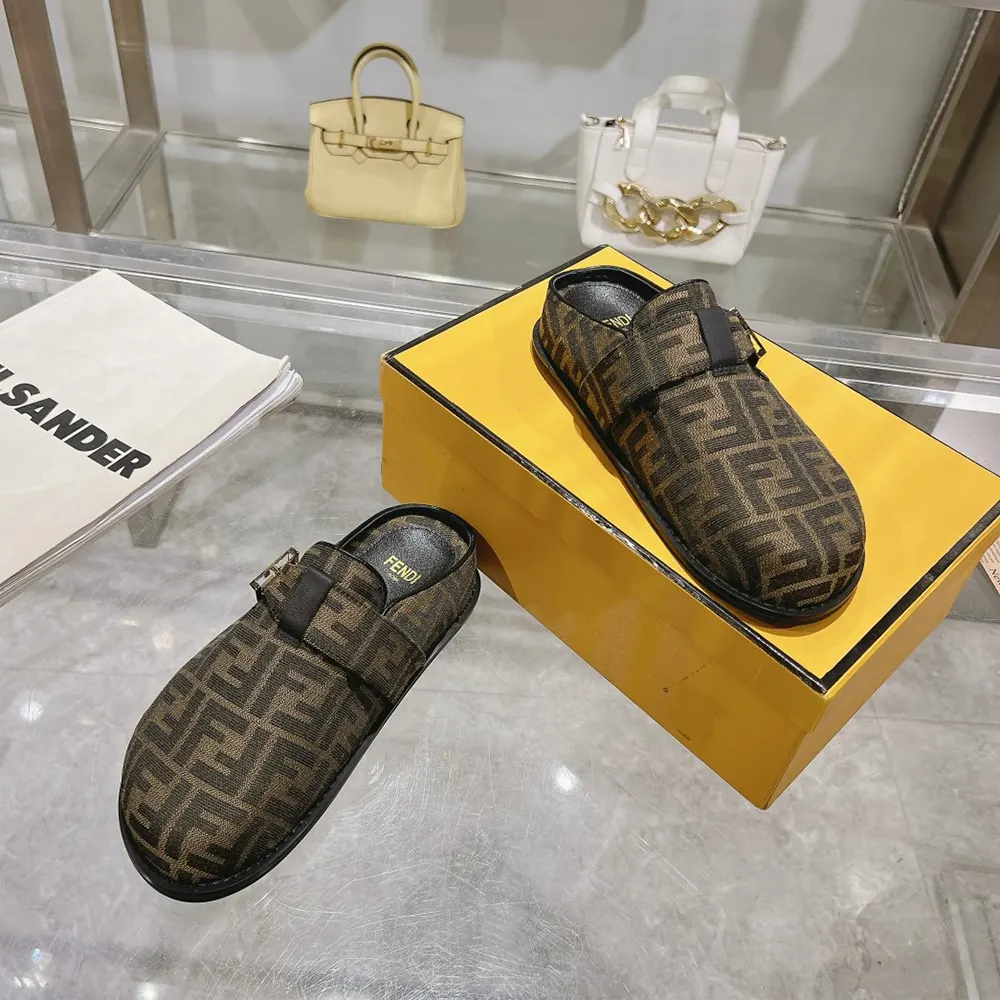 Top view of Fendi Unisex Feel Brown Fabric Sabots slip-on design