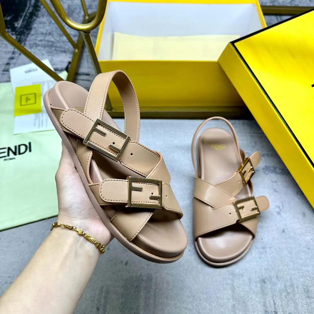 Fendi Women Feel Beige Leather Slides - image 7