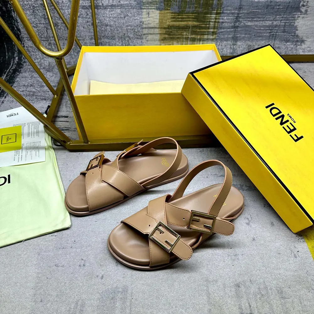 Fendi Women Feel Beige Leather Slides - image 6