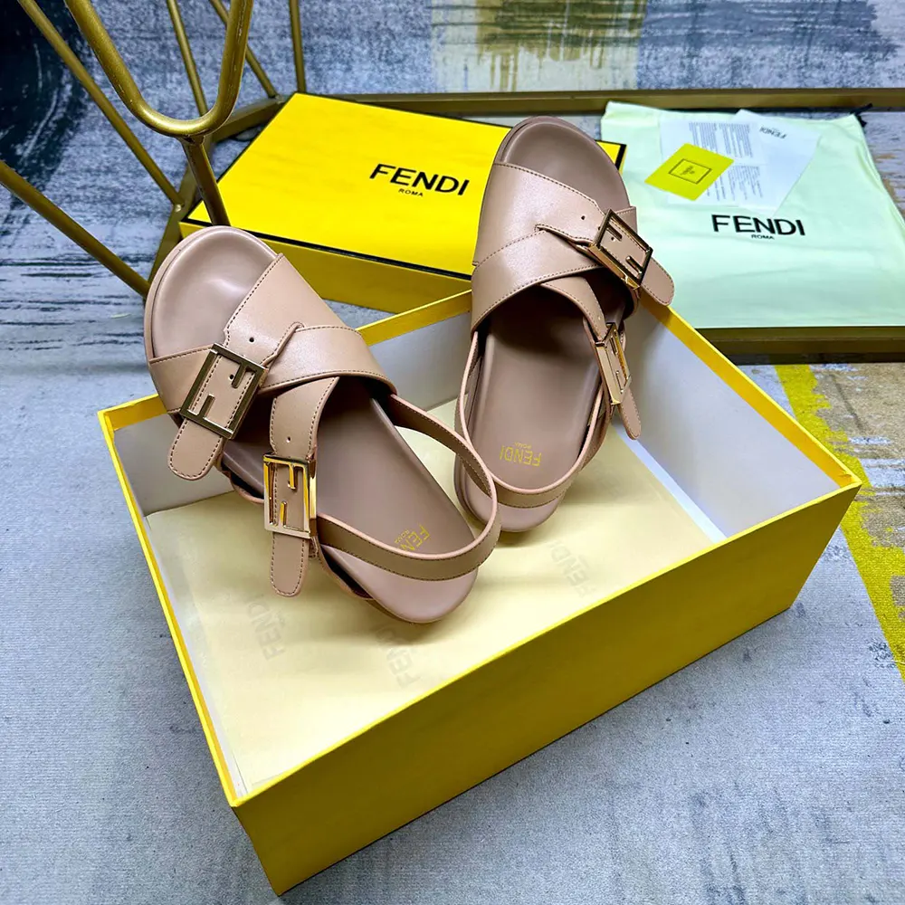 Fendi Women Feel Beige Leather Slides - image 4