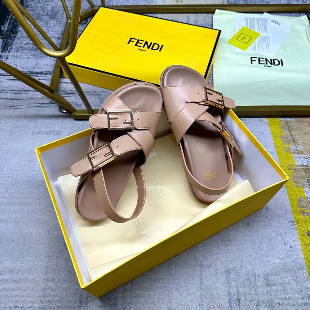Fendi Women Feel Beige Leather Slides - image 5