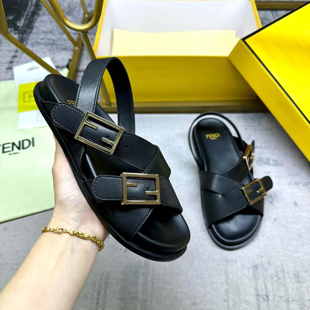 Fendi Women Feel Black Leather Slides - image 7