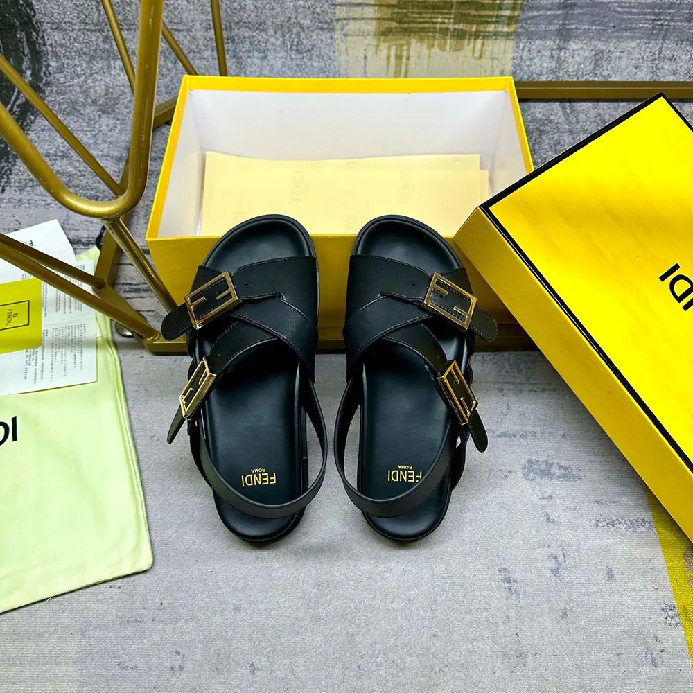 Fendi Women Feel Black Leather Slides - image 6