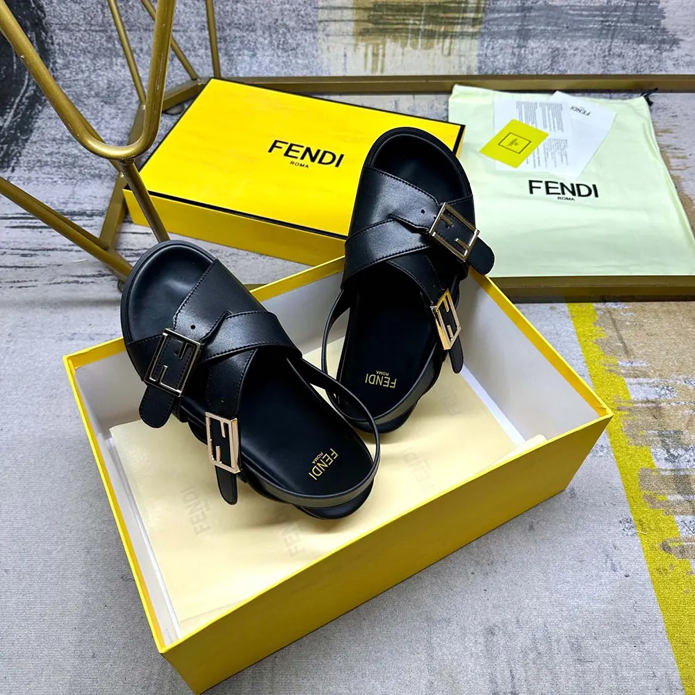 Fendi Women Feel Black Leather Slides - image 4