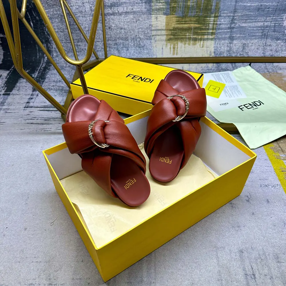 Fendi Women Feel Sienna Leather Slides - image 4