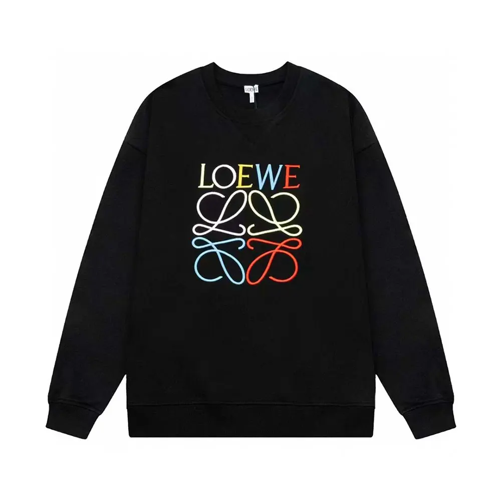 Front view of Loewe Men Anagram Regular Fit Sweatshirt in black with red embroidery