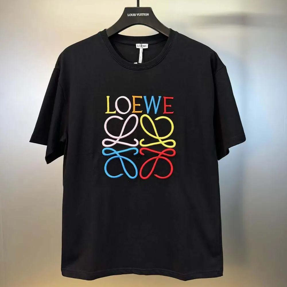 Front view of Loewe Men Glitch Anagram T-shirt in black and red