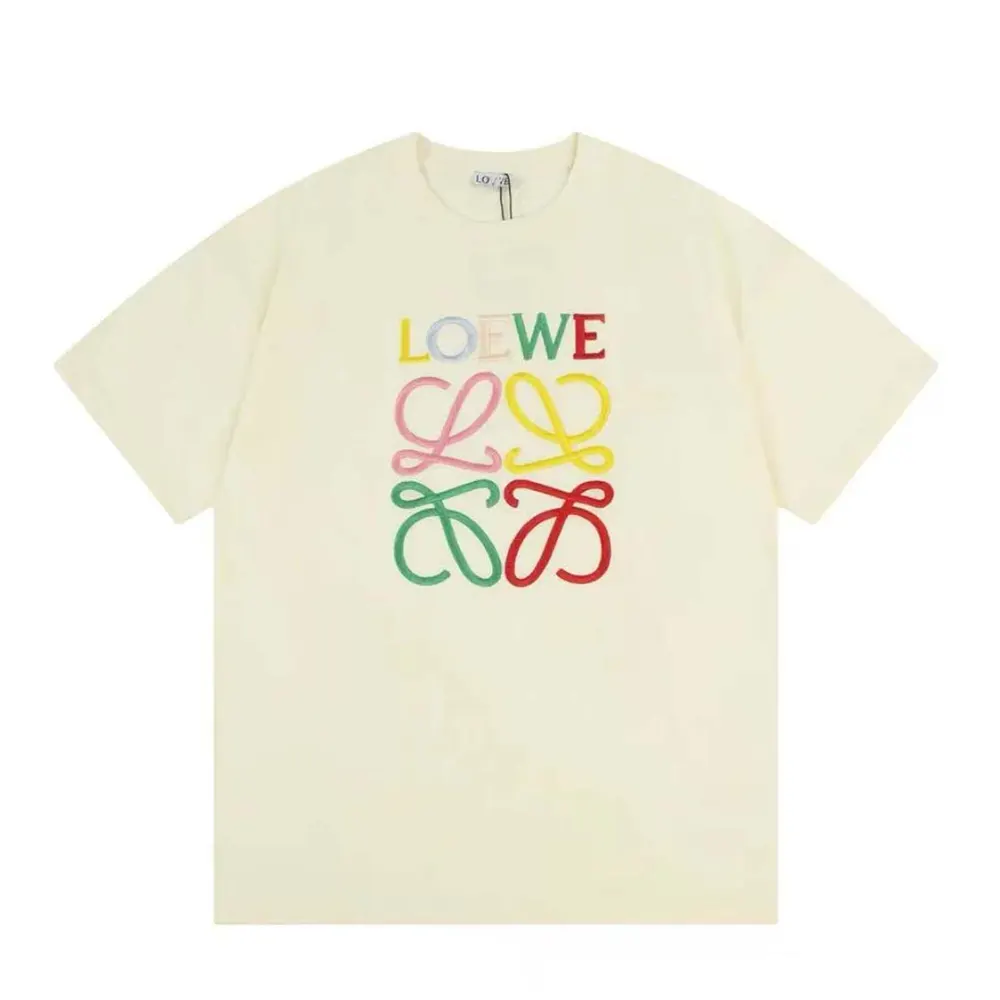 Front view of Loewe Men Glitch Anagram T-shirt in Cotton-White/Red