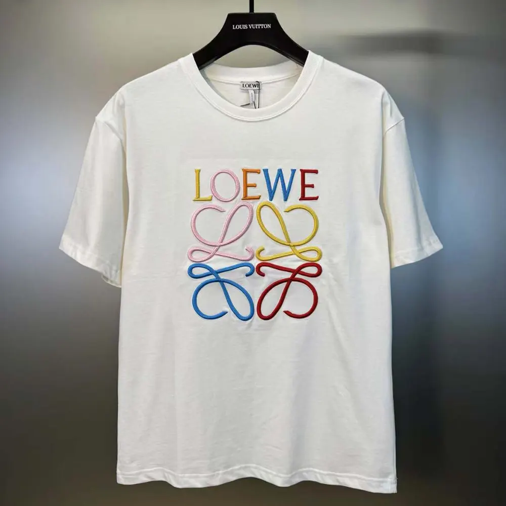Close-up of red glitch Anagram logo on Loewe Men T-shirt