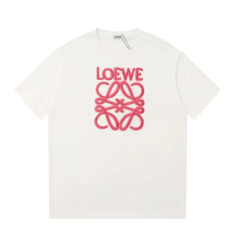 Front view of Loewe Men LOEWE Neon T-shirt Cotton-White/Pink