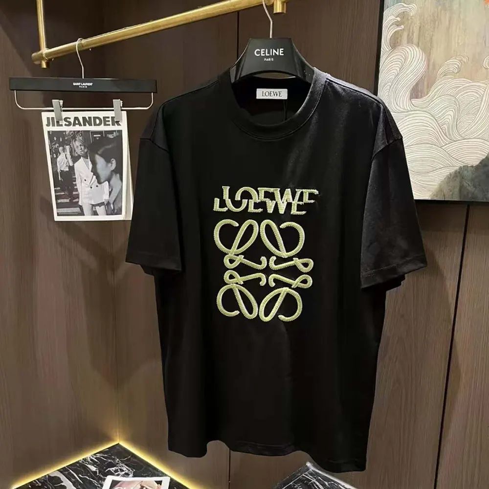 Front view of Loewe Men Loose Fit T-shirt in Cotton-Black/Beige
