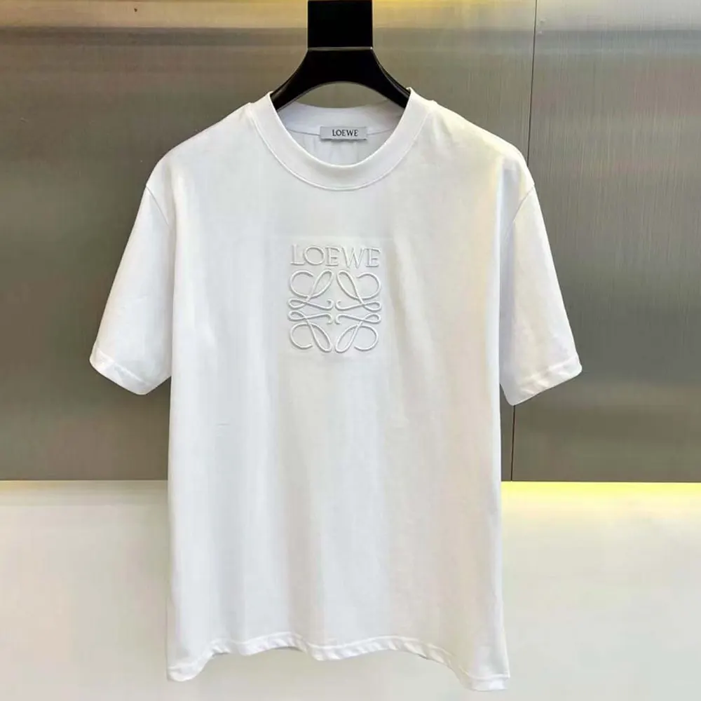 Close-up detail of Loewe embroidery on Cotton-White oversize T-shirt