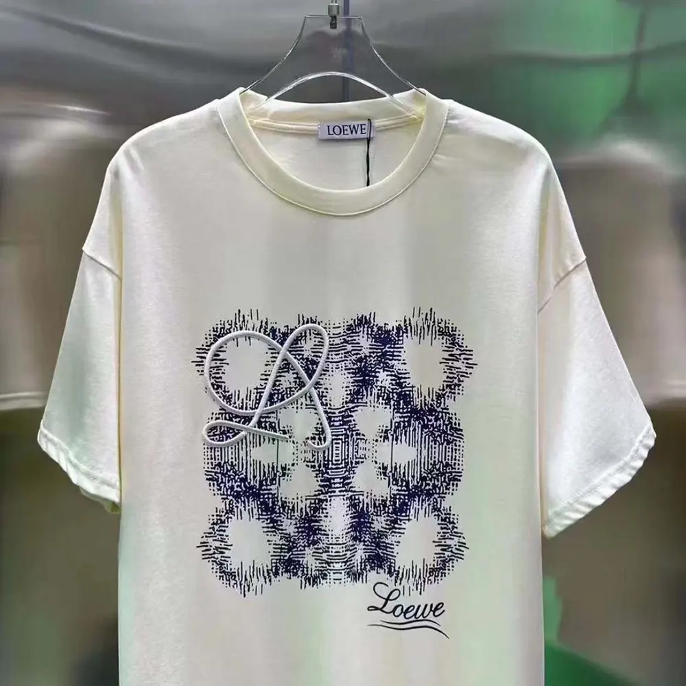 Side angle showing regular fit of Loewe Men Short Sleeve T-shirts in Cotton-White