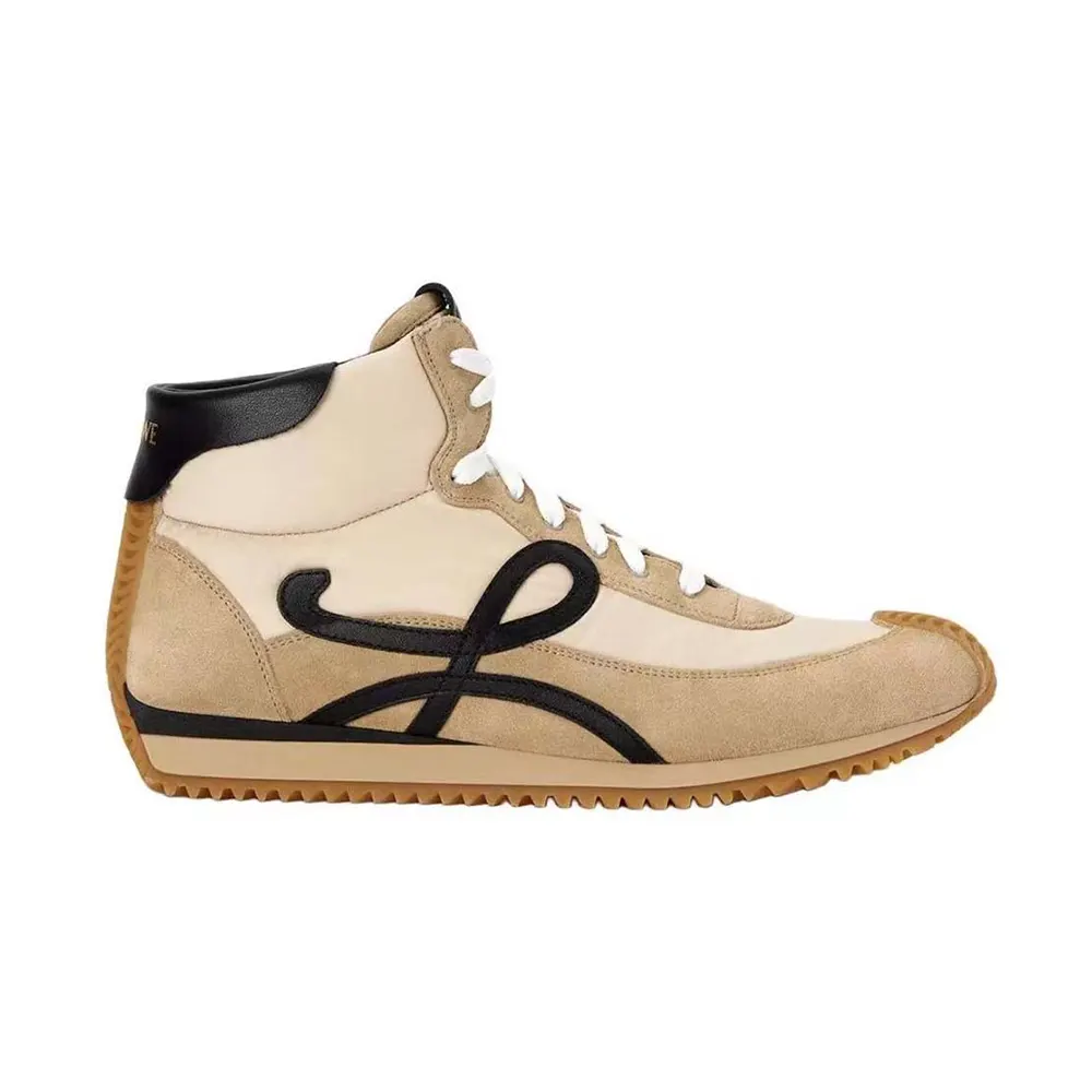 Side view of Loewe Unisex Ballet Runner 2.0 High-top in brown nylon and calfskin