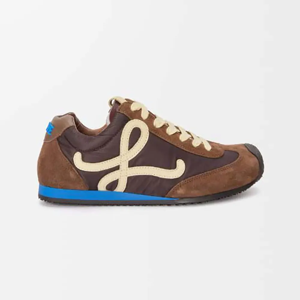 Side profile of Loewe Unisex Ballet Runner 2.0 in brown nylon and calfskin
