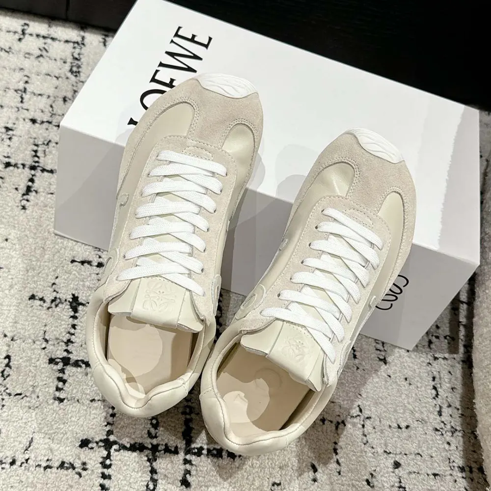 Overhead view of lace-up white Loewe Unisex Ballet Runner 2.0 sneaker