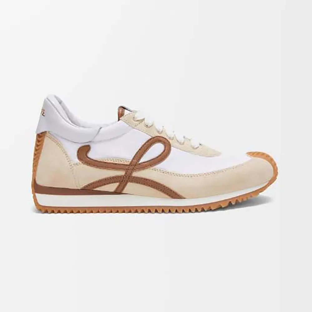 Side profile of Loewe Unisex Flow Runner in chocolate nylon and suede