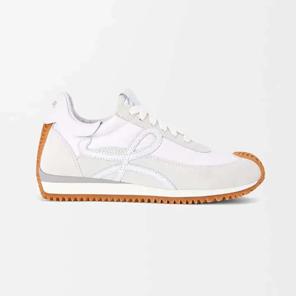 Front angle of Loewe Unisex Flow Runner in Nylon and Suede-White