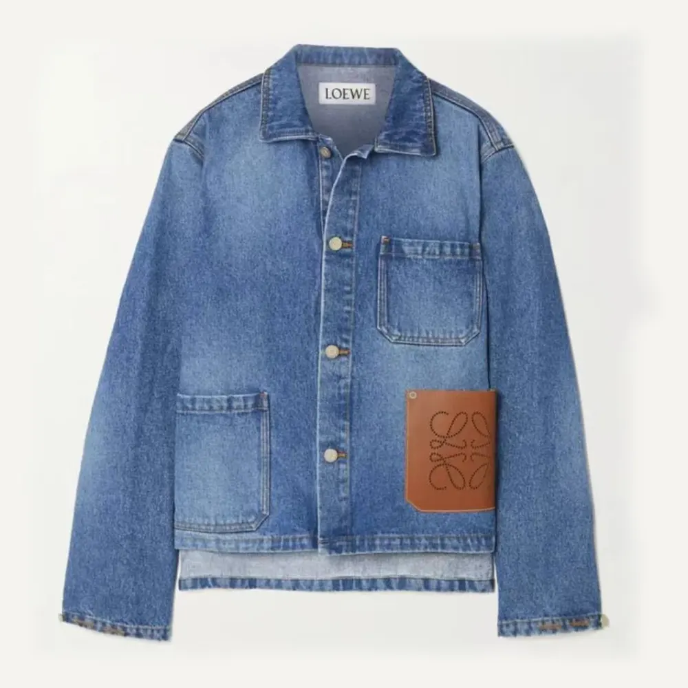 Front view of Loewe Women Anagram Short Jacket in Denim-Navy