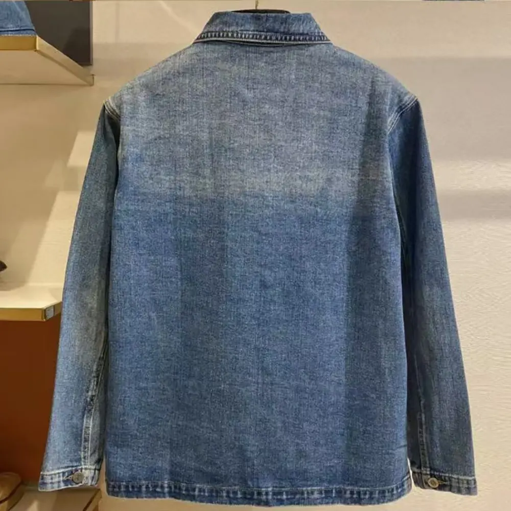 Side profile showing tailored fit of Loewe Women Anagram Denim Jacket