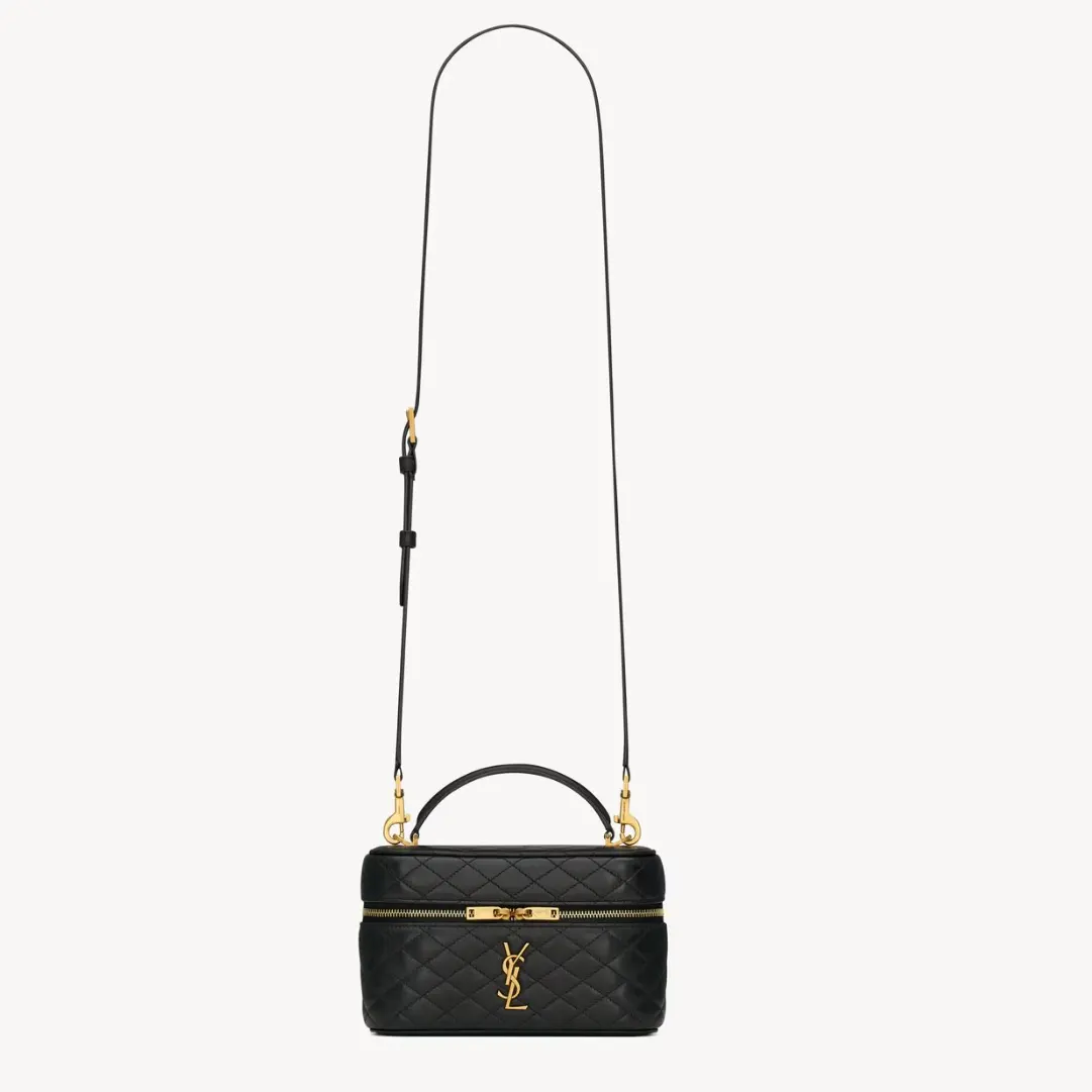 Front view of Saint Laurent YSL Women Gaby Vanity Bag in Black lambskin