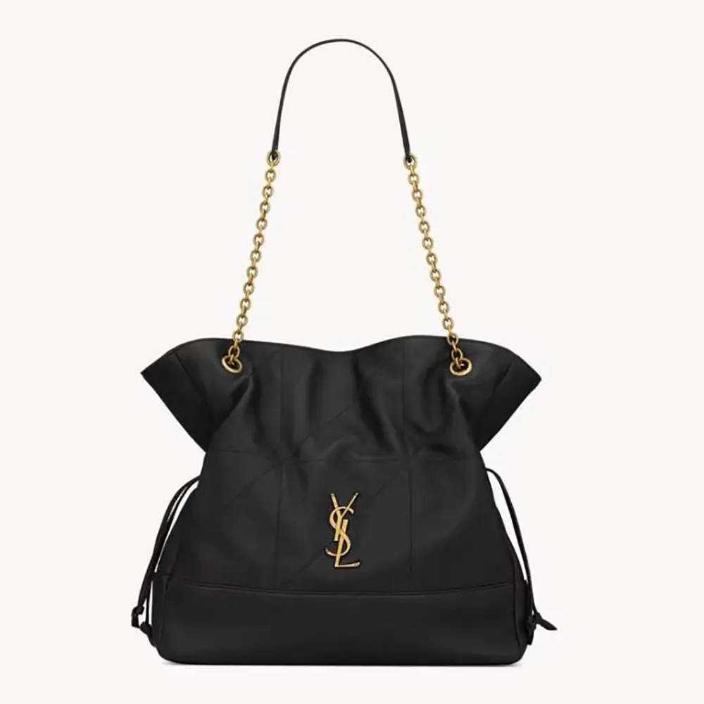 Front view of Saint Laurent YSL Women Jamie Shopping in Lambskin-Black