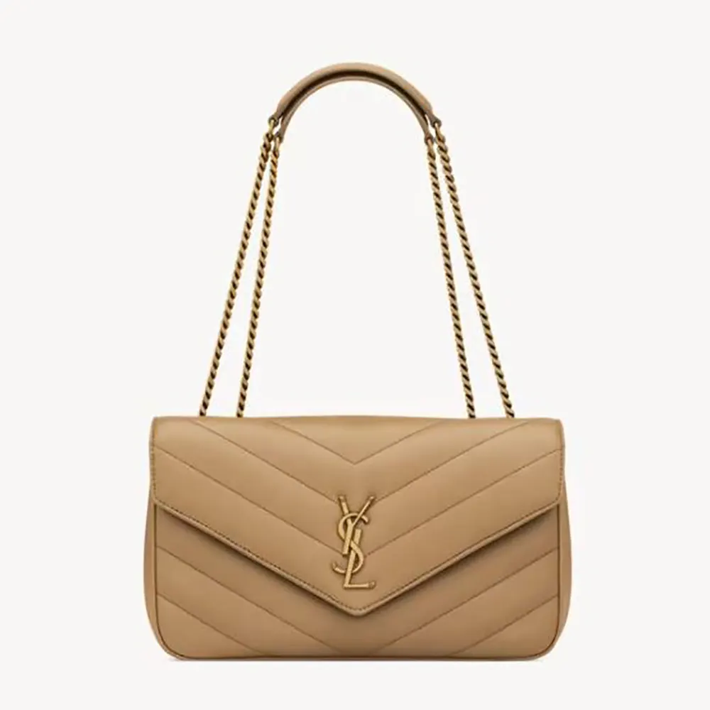 Saint Laurent YSL Women Loulou Medium in Matelasse Lambskin-Natural