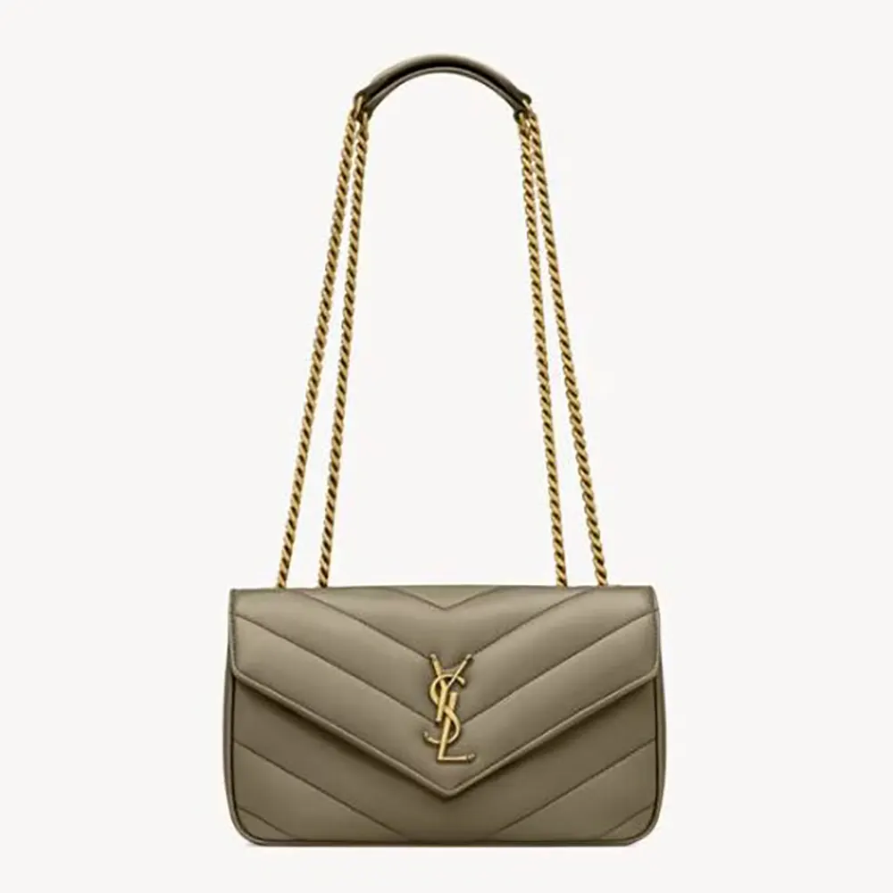 Close-up of gold YSL logo hardware on Saint Laurent YSL Women Loulou Small