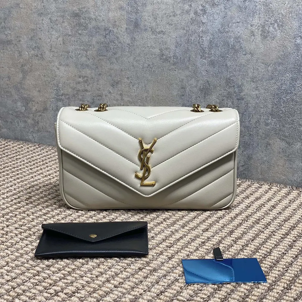 Top view showing flap closure and matelasse quilting on Saint Laurent YSL Women Loulou Small