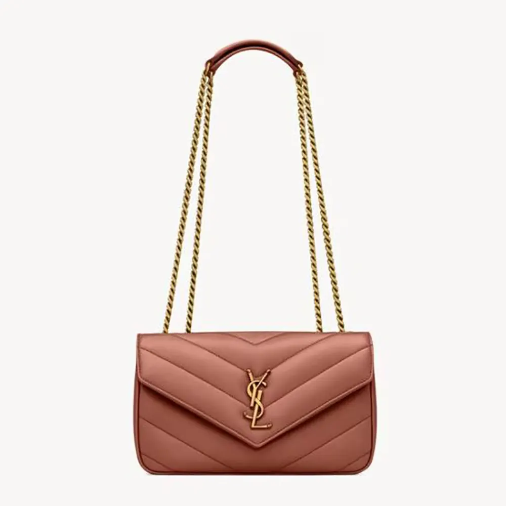 Front view of Saint Laurent YSL Women Loulou Small in pink lambskin