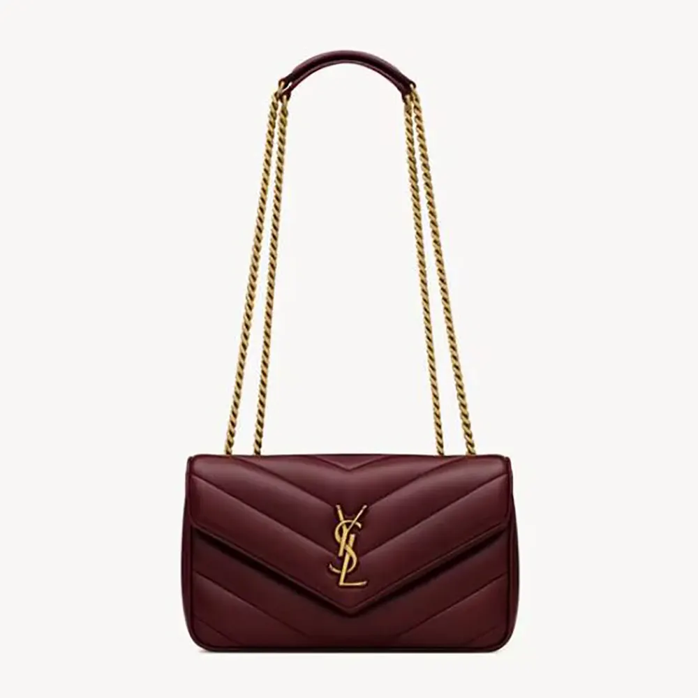 Front view of Saint Laurent YSL Women Loulou Small in Matelasse Lambskin-Bordeaux