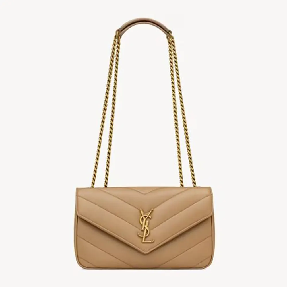 Front view of Saint Laurent YSL Women Loulou Small in natural lambskin