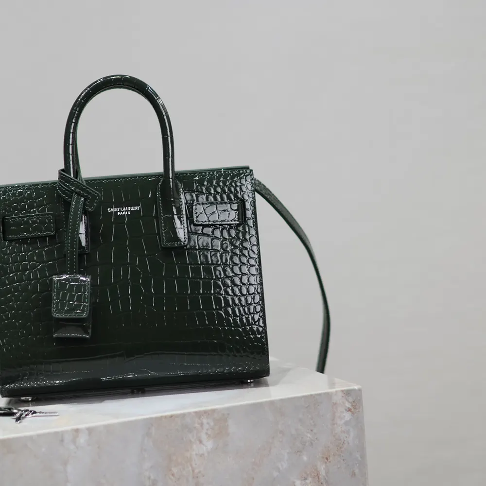 Saint Laurent YSL Women Sac De Jour in Crocodile Embossed Leather Nano-Dark Green - image 6