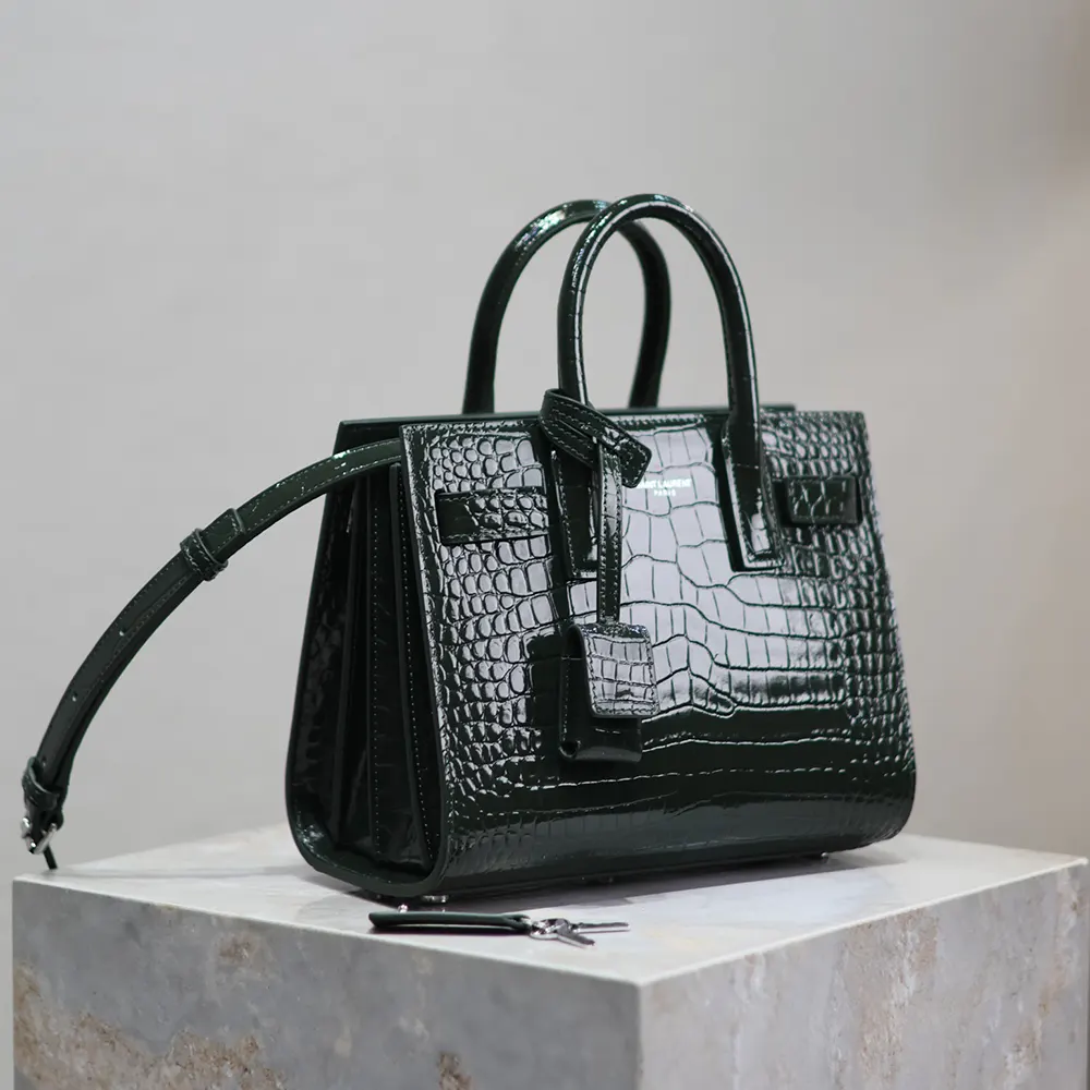 Saint Laurent YSL Women Sac De Jour in Crocodile Embossed Leather Nano-Dark Green - image 4