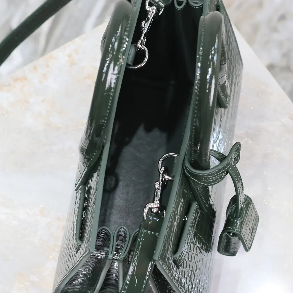 Saint Laurent YSL Women Sac De Jour in Crocodile Embossed Leather Nano-Dark Green - image 9