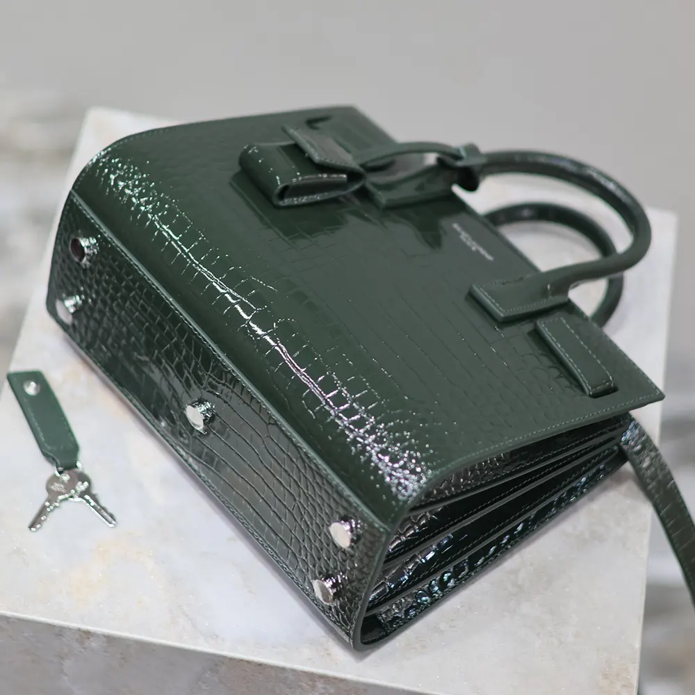 Saint Laurent YSL Women Sac De Jour in Crocodile Embossed Leather Nano-Dark Green - image 7